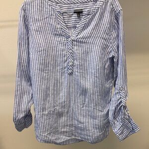 Talbots Light Blue Striped Button Down Shirt 100% linen